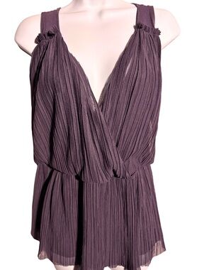 DELETTA ANTHROPOLOGIE TOP Sheer Pleated Tulle Romantic Fairy Peplum Purple SZ M